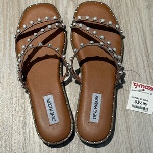 Steve Madden Brown Pearl Embellished Sandals